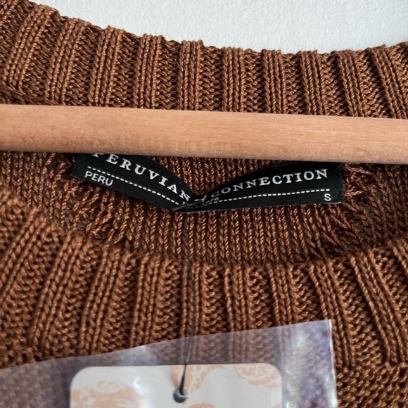 Peruvian Connection Pima Cotton Cable Knit Brown Amber Sienna Pullover Sweater - Picture 3 of 8